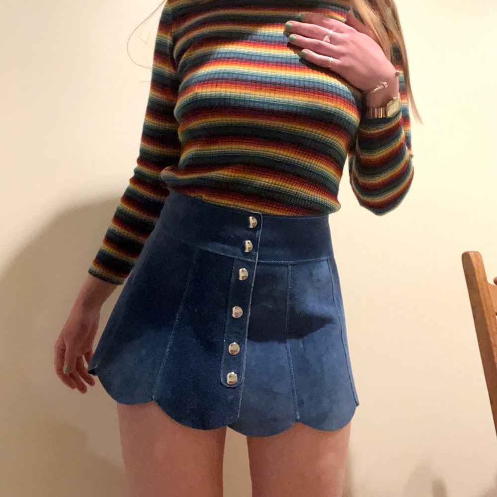 SOLD Vintage 1970s Blue Suede Microskirt